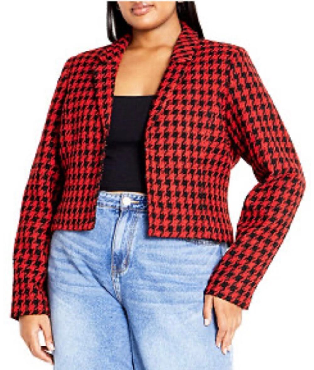 City Chic Red Houndstooth Blazer Jacket 12 NWOT